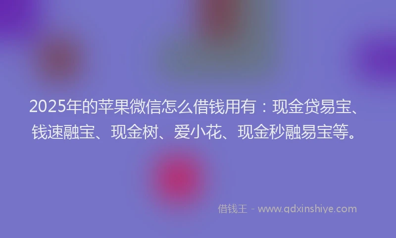 2025年的苹果微信怎么借钱用有：现金贷易宝、钱速融宝、现金树、爱小花、现金秒融易宝等。