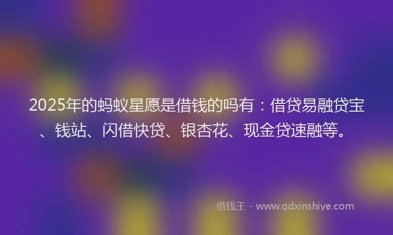 2025年的蚂蚁星愿是借钱的吗有：借贷易融贷宝、钱站、闪借快贷、银杏花、现金贷速融等。
