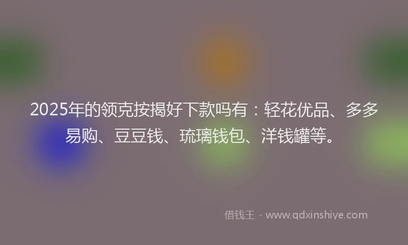 2025年的领克按揭好下款吗有：轻花优品、多多易购、豆豆钱、琉璃钱包、洋钱罐等。
