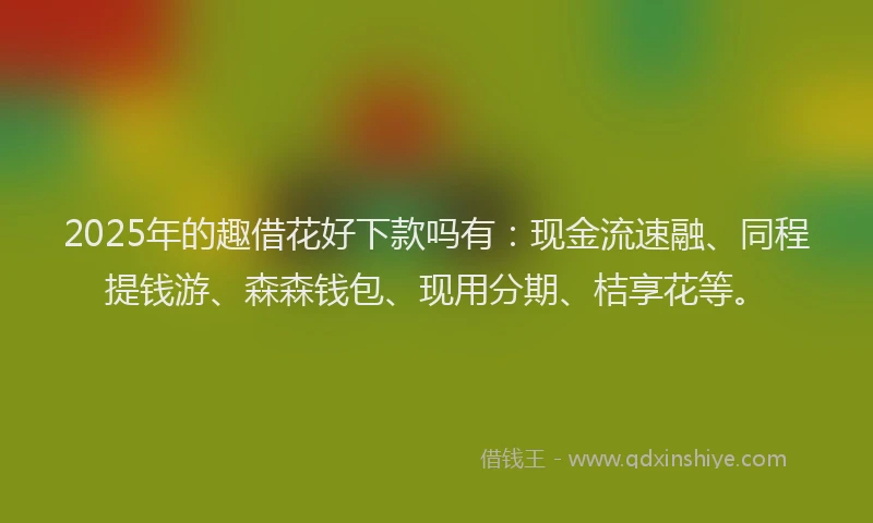 2025年的趣借花好下款吗有：现金流速融、同程提钱游、森森钱包、现用分期、桔享花等。