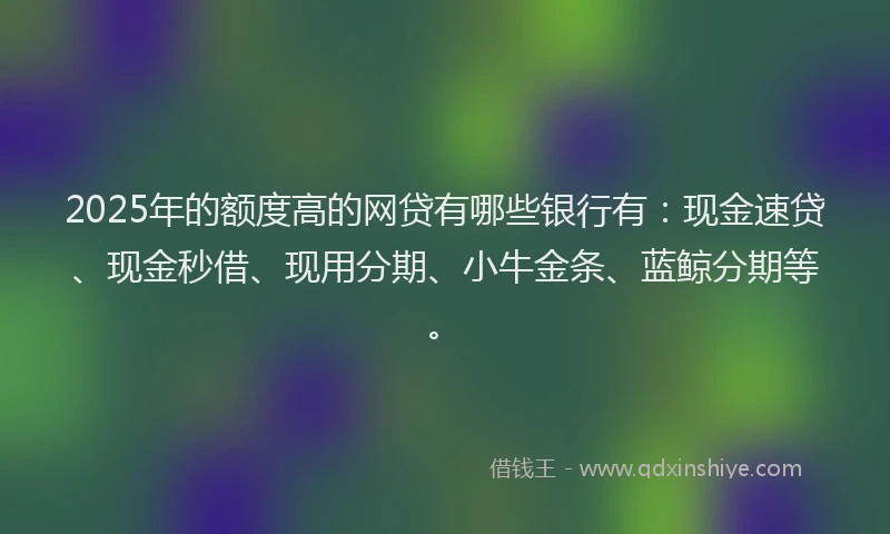 2025年的额度高的网贷有哪些银行有：现金速贷、现金秒借、现用分期、小牛金条、蓝鲸分期等。