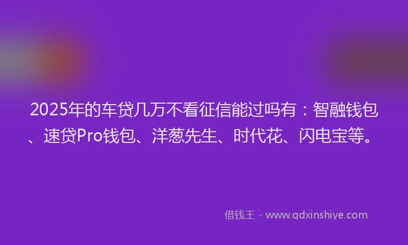 2025年的车贷几万不看征信能过吗有:智融钱包、速贷Pro钱包、洋葱先生、时代花、闪电宝等。