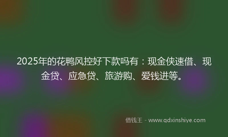 2025年的花鸭风控好下款吗有：现金侠速借、现金贷、应急贷、旅游购、爱钱进等。