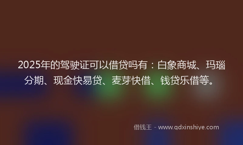2025年的驾驶证可以借贷吗有:白象商城、玛瑙分期、现金快易贷、麦芽快借、钱贷乐借等。