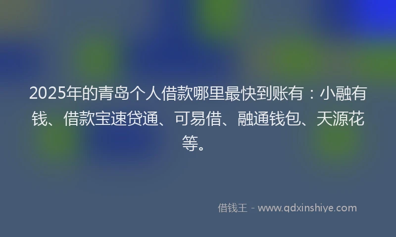 2025年的青岛个人借款哪里最快到账有：小融有钱、借款宝速贷通、可易借、融通钱包、天源花等。