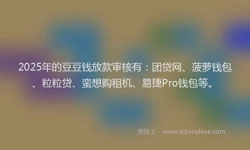 2025年的豆豆钱放款审核有:团贷网、菠萝钱包、粒粒贷、蛮想购租机、易捷Pro钱包等。