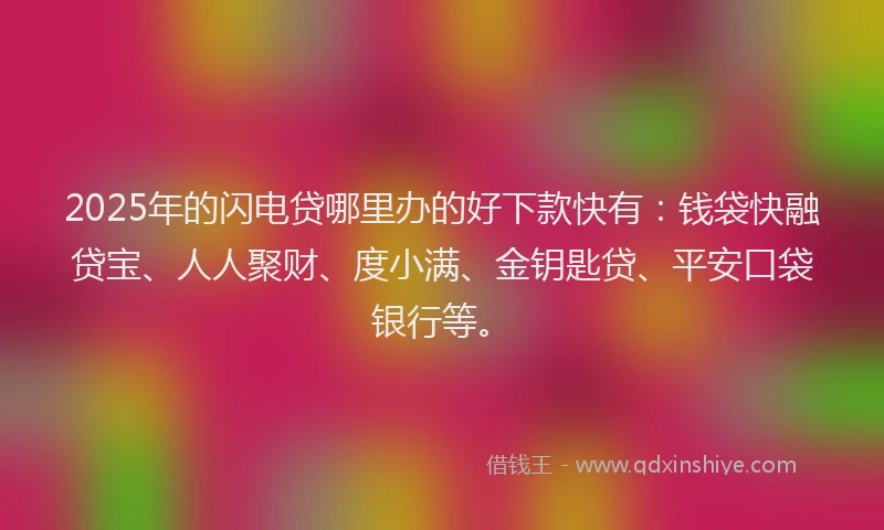 2025年的闪电贷哪里办的好下款快有：钱袋快融贷宝、人人聚财、度小满、金钥匙贷、平安口袋银行等。