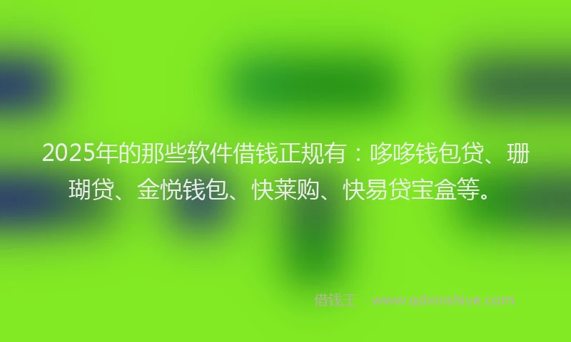 2025年的那些软件借钱正规有:哆哆钱包贷、珊瑚贷、金悦钱包、快莱购、快易贷宝盒等。
