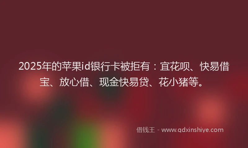 2025年的苹果id银行卡被拒有：宜花呗、快易借宝、放心借、现金快易贷、花小猪等。