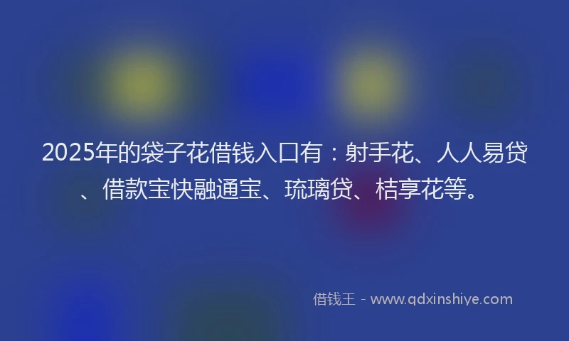 2025年的袋子花借钱入口有:射手花、人人易贷、借款宝快融通宝、琉璃贷、桔享花等。