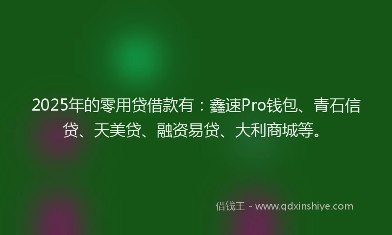 2025年的零用贷借款有：鑫速Pro钱包、青石信贷、天美贷、融资易贷、大利商城等。