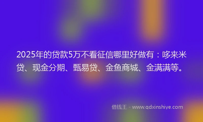 2025年的贷款5万不看征信哪里好做有:哆来米贷、现金分期、甄易贷、金鱼商城、金满满等。