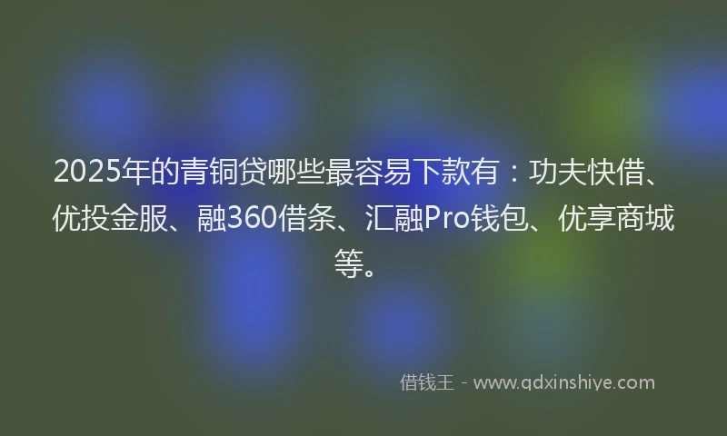 2025年的青铜贷哪些最容易下款有:功夫快借、优投金服、融360借条、汇融Pro钱包、优享商城等。