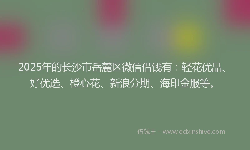 2025年的长沙市岳麓区微信借钱有:轻花优品、好优选、橙心花、新浪分期、海印金服等。