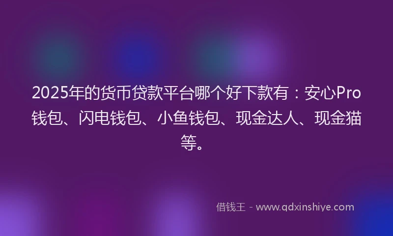 2025年的货币贷款平台哪个好下款有:安心Pro钱包、闪电钱包、小鱼钱包、现金达人、现金猫等。