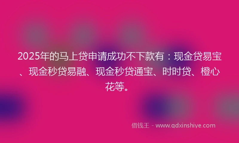 2025年的马上贷申请成功不下款有：现金贷易宝、现金秒贷易融、现金秒贷通宝、时时贷、橙心花等。