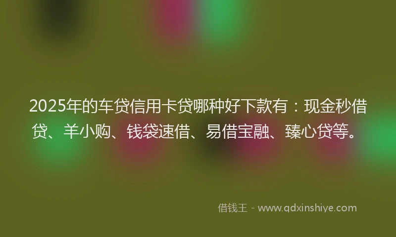 2025年的车贷信用卡贷哪种好下款有：现金秒借贷、羊小购、钱袋速借、易借宝融、臻心贷等。