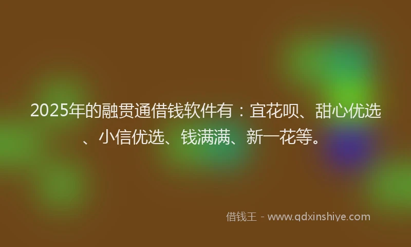 2025年的融贯通借钱软件有：宜花呗、甜心优选、小信优选、钱满满、新一花等。