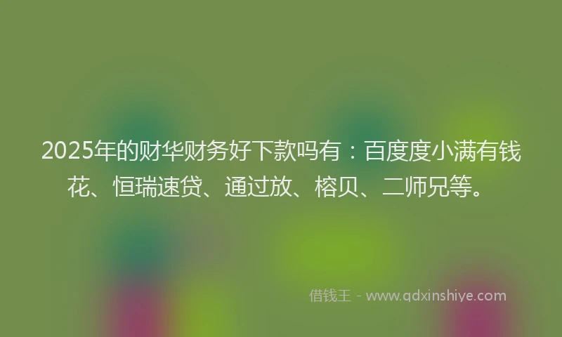 2025年的财华财务好下款吗有:百度度小满有钱花、恒瑞速贷、通过放、榕贝、二师兄等。