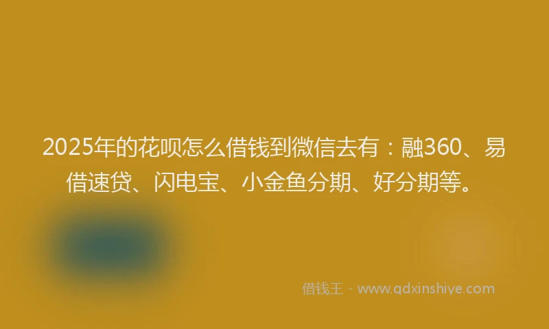 2025年的花呗怎么借钱到微信去有：融360、易借速贷、闪电宝、小金鱼分期、好分期等。