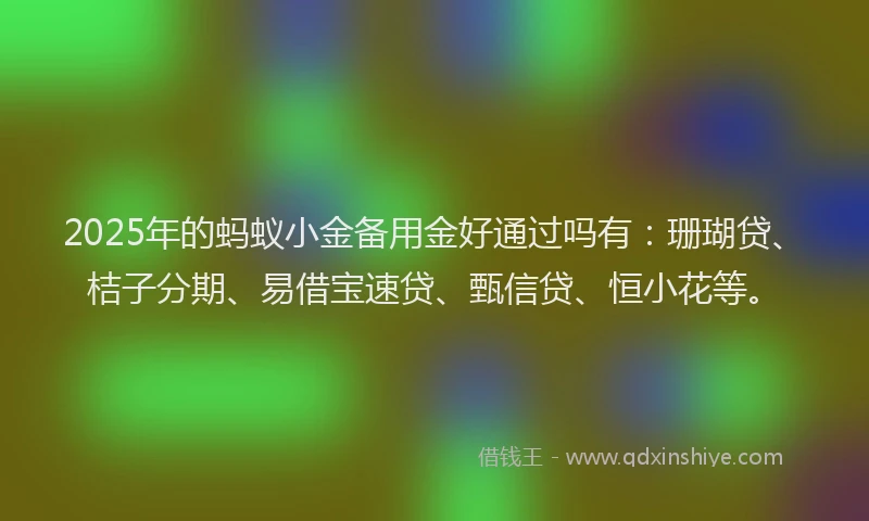 2025年的蚂蚁小金备用金好通过吗有：珊瑚贷、桔子分期、易借宝速贷、甄信贷、恒小花等。