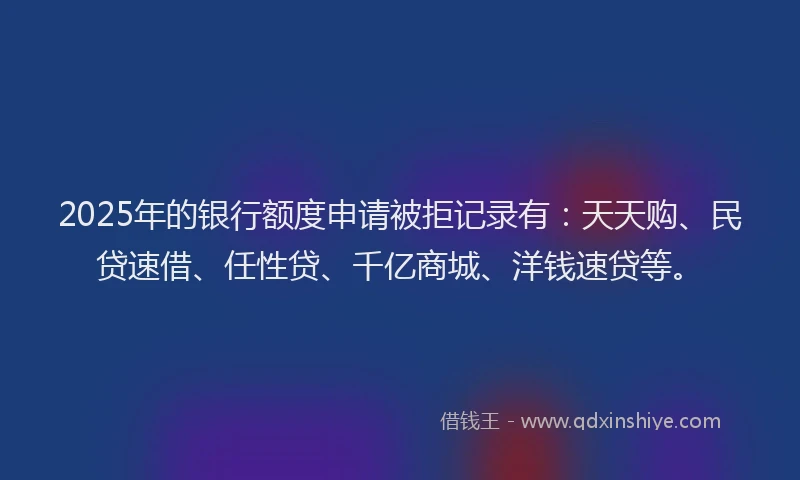2025年的银行额度申请被拒记录有：天天购、民贷速借、任性贷、千亿商城、洋钱速贷等。