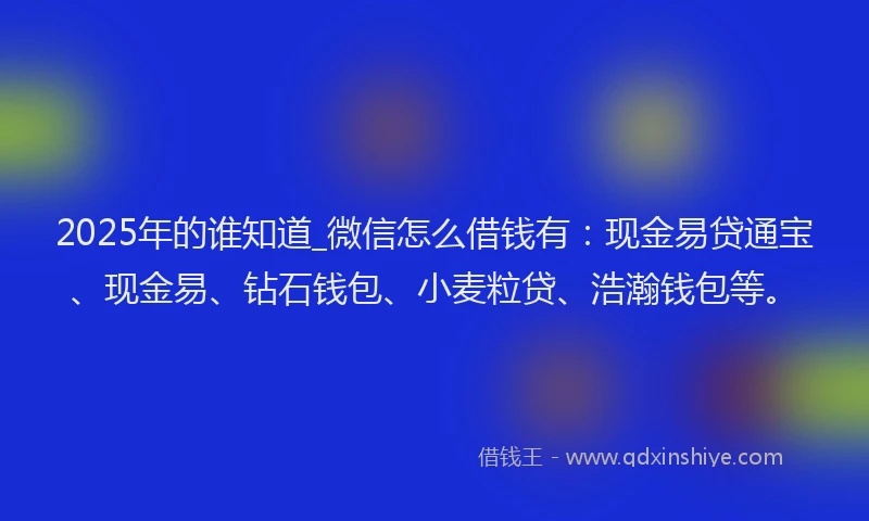 2025年的谁知道_微信怎么借钱有：现金易贷通宝、现金易、钻石钱包、小麦粒贷、浩瀚钱包等。