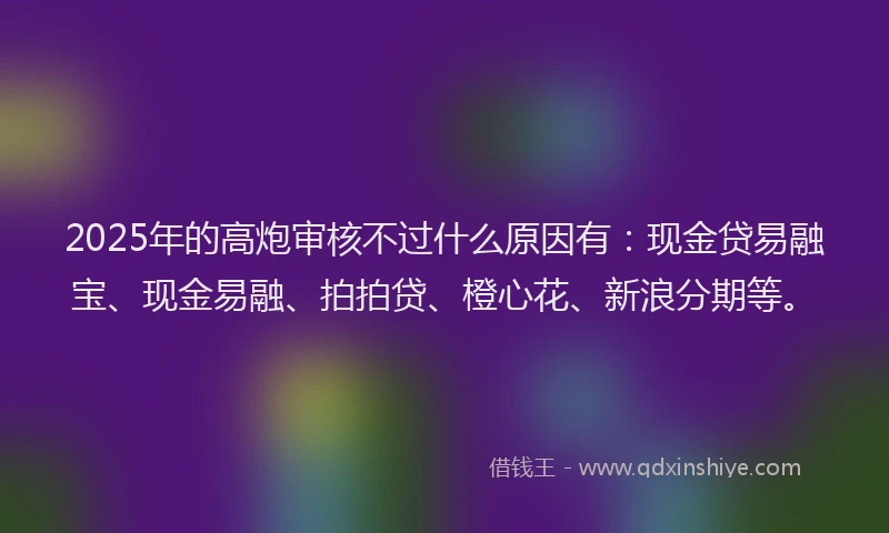 2025年的高炮审核不过什么原因有：现金贷易融宝、现金易融、拍拍贷、橙心花、新浪分期等。