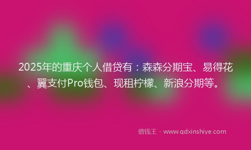 2025年的重庆个人借贷有:森森分期宝、易得花、翼支付Pro钱包、现租柠檬、新浪分期等。
