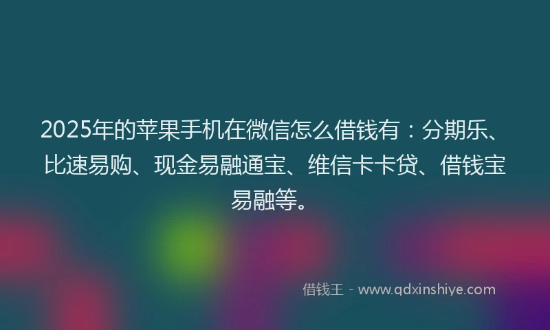 2025年的苹果手机在微信怎么借钱有：分期乐、比速易购、现金易融通宝、维信卡卡贷、借钱宝易融等。