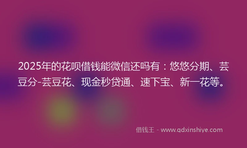 2025年的花呗借钱能微信还吗有:悠悠分期、芸豆分-芸豆花、现金秒贷通、速下宝、新一花等。