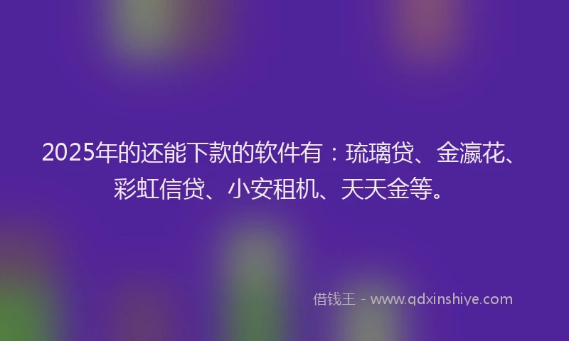 2025年的还能下款的软件有：琉璃贷、金瀛花、彩虹信贷、小安租机、天天金等。