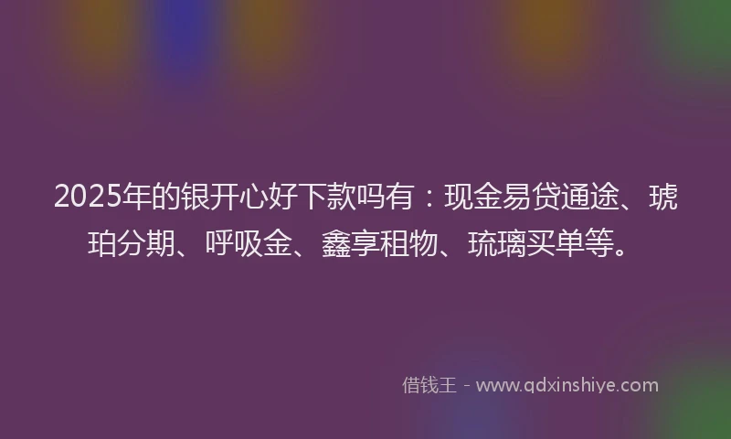 2025年的银开心好下款吗有：现金易贷通途、琥珀分期、呼吸金、鑫享租物、琉璃买单等。