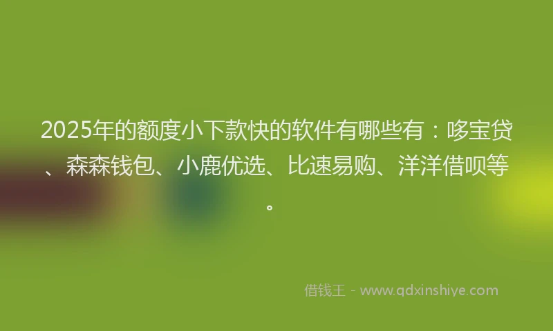 2025年的额度小下款快的软件有哪些有:哆宝贷、森森钱包、小鹿优选、比速易购、洋洋借呗等。