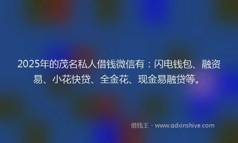 2025年的茂名私人借钱微信有：闪电钱包、融资易、小花快贷、全金花、现金易融贷等。