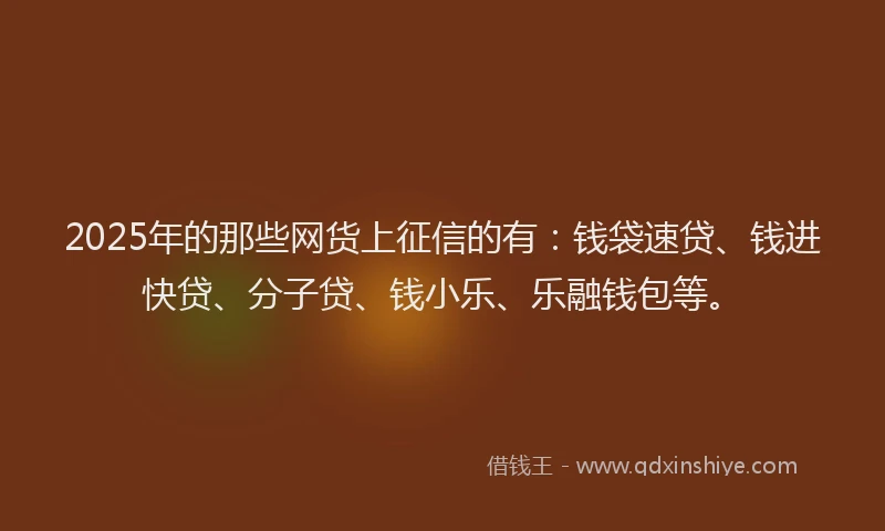 2025年的那些网货上征信的有:钱袋速贷、钱进快贷、分子贷、钱小乐、乐融钱包等。
