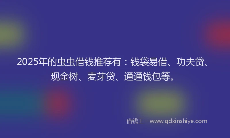 2025年的虫虫借钱推荐有：钱袋易借、功夫贷、现金树、麦芽贷、通通钱包等。