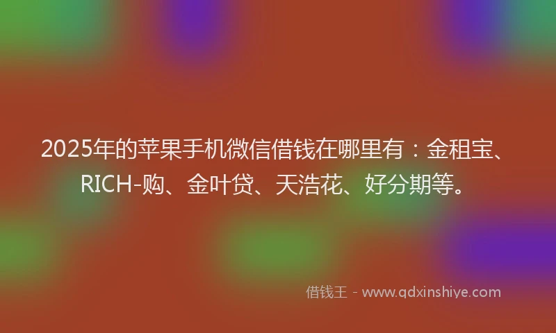 2025年的苹果手机微信借钱在哪里有：金租宝、RICH-购、金叶贷、天浩花、好分期等。