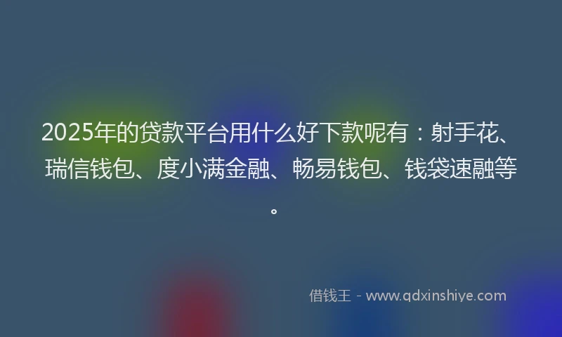 2025年的贷款平台用什么好下款呢有:射手花、瑞信钱包、度小满金融、畅易钱包、钱袋速融等。