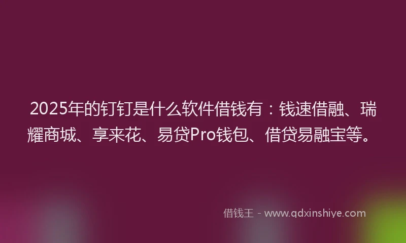 2025年的钉钉是什么软件借钱有：钱速借融、瑞耀商城、享来花、易贷Pro钱包、借贷易融宝等。