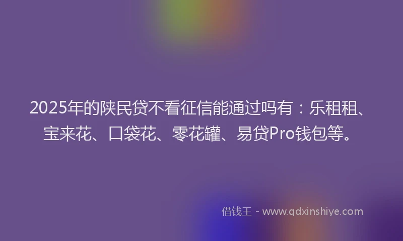 2025年的陕民贷不看征信能通过吗有：乐租租、宝来花、口袋花、零花罐、易贷Pro钱包等。