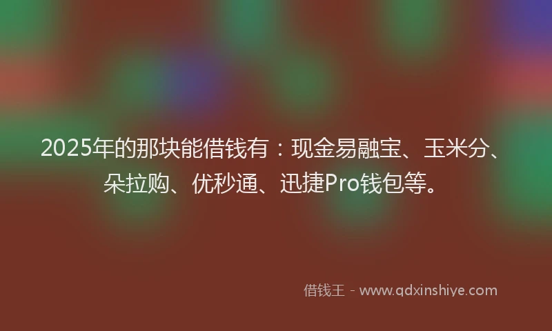 2025年的那块能借钱有:现金易融宝、玉米分、朵拉购、优秒通、迅捷Pro钱包等。