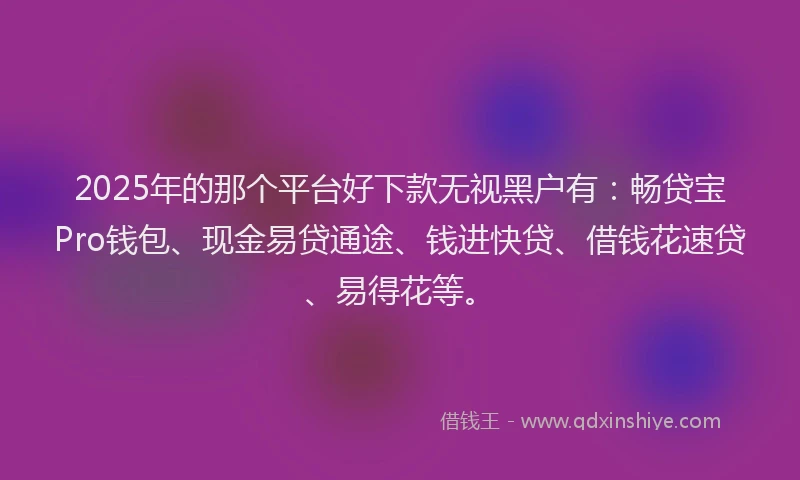 2025年的那个平台好下款无视黑户有:畅贷宝Pro钱包、现金易贷通途、钱进快贷、借钱花速贷、易得花等。