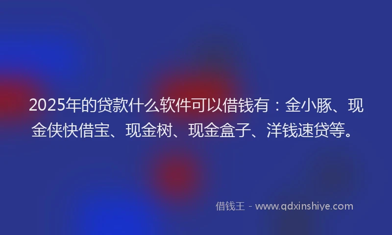 2025年的贷款什么软件可以借钱有:金小豚、现金侠快借宝、现金树、现金盒子、洋钱速贷等。