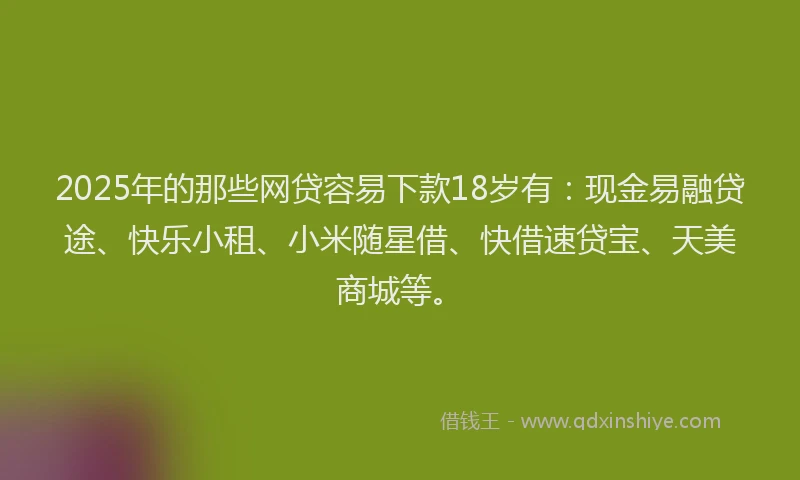 2025年的那些网贷容易下款18岁有:现金易融贷途、快乐小租、小米随星借、快借速贷宝、天美商城等。
