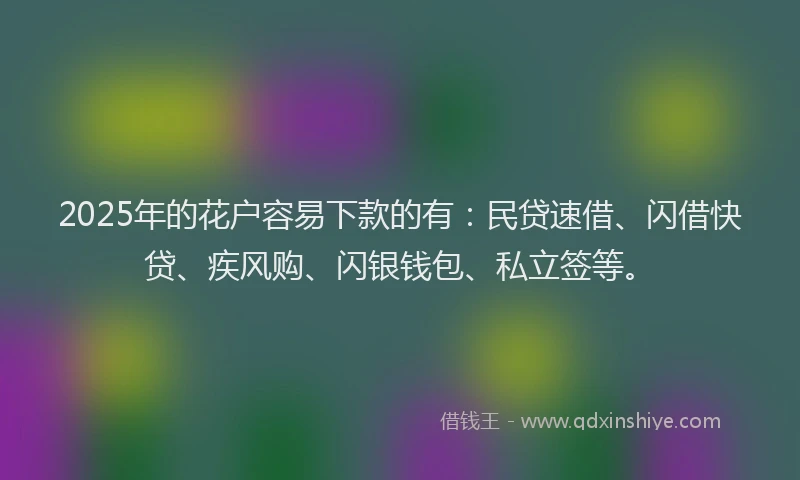 2025年的花户容易下款的有：民贷速借、闪借快贷、疾风购、闪银钱包、私立签等。