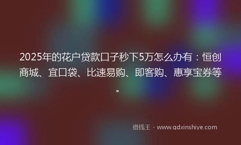 2025年的花户贷款口子秒下5万怎么办有：恒创商城、宜口袋、比速易购、即客购、惠享宝券等。