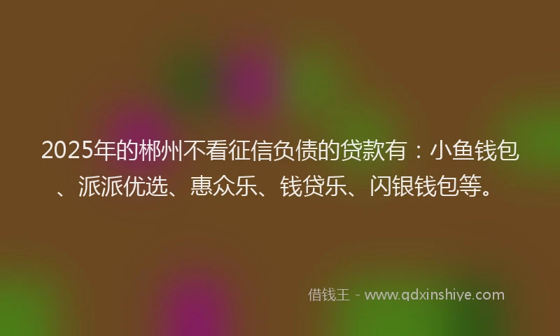 2025年的郴州不看征信负债的贷款有:小鱼钱包、派派优选、惠众乐、钱贷乐、闪银钱包等。