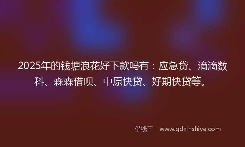 2025年的钱塘浪花好下款吗有：应急贷、滴滴数科、森森借呗、中原快贷、好期快贷等。