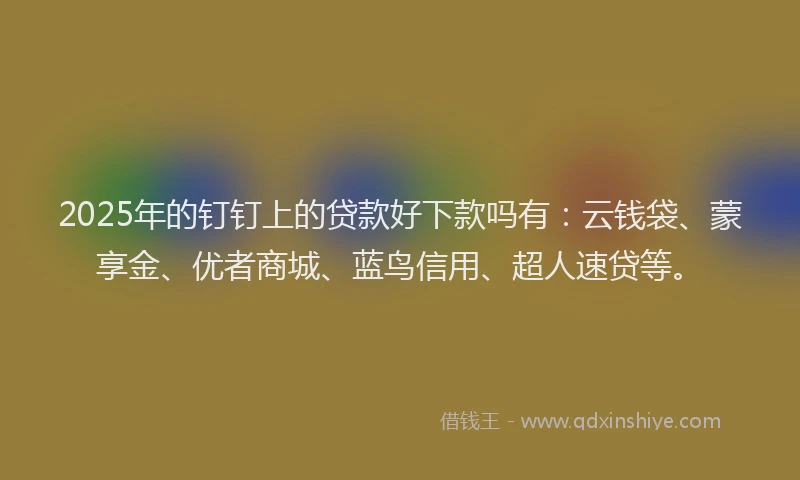 2025年的钉钉上的贷款好下款吗有:云钱袋、蒙享金、优者商城、蓝鸟信用、超人速贷等。